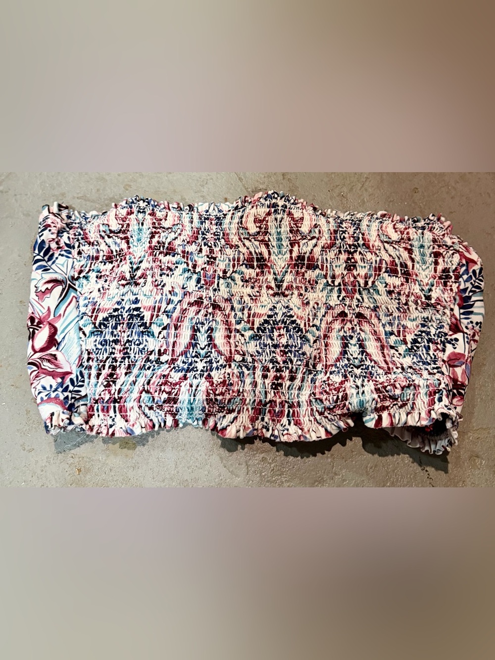 Mossimo Supply Co. Navy, Pink & Light Blue Smocked Bandeau Bikini Top